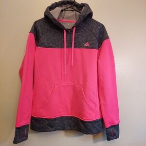 Adidas Neon Hot Pink Gray Climawarm Fleece Lined Hoodie. Size Large